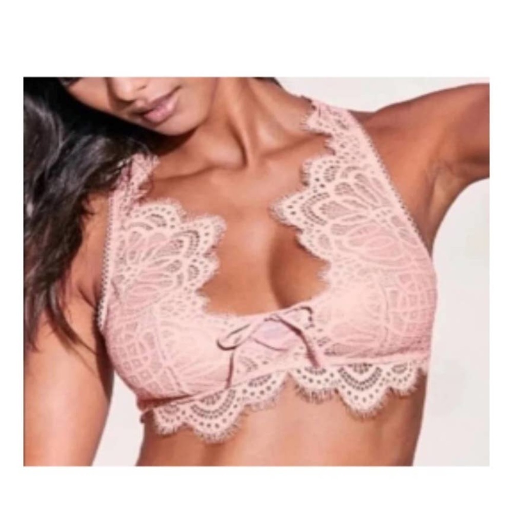 Victoria's Secret Dream Angels Lace Bralette Pink Racerback Tie Front Small